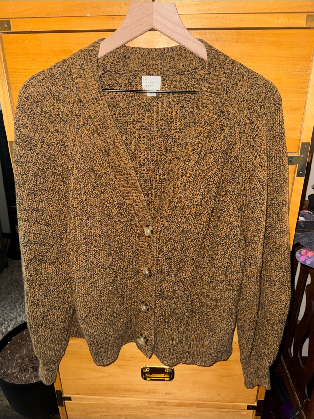 Textured Brown Button-Front Women's Cardigan